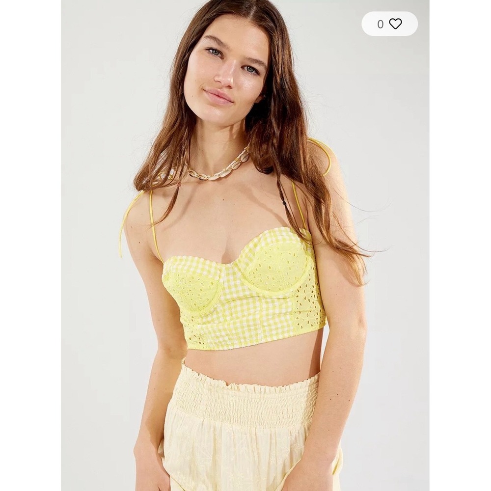 Urban Outfitters Yellow Gingham Eyelet Bustier Crop Top Tie Strap Large